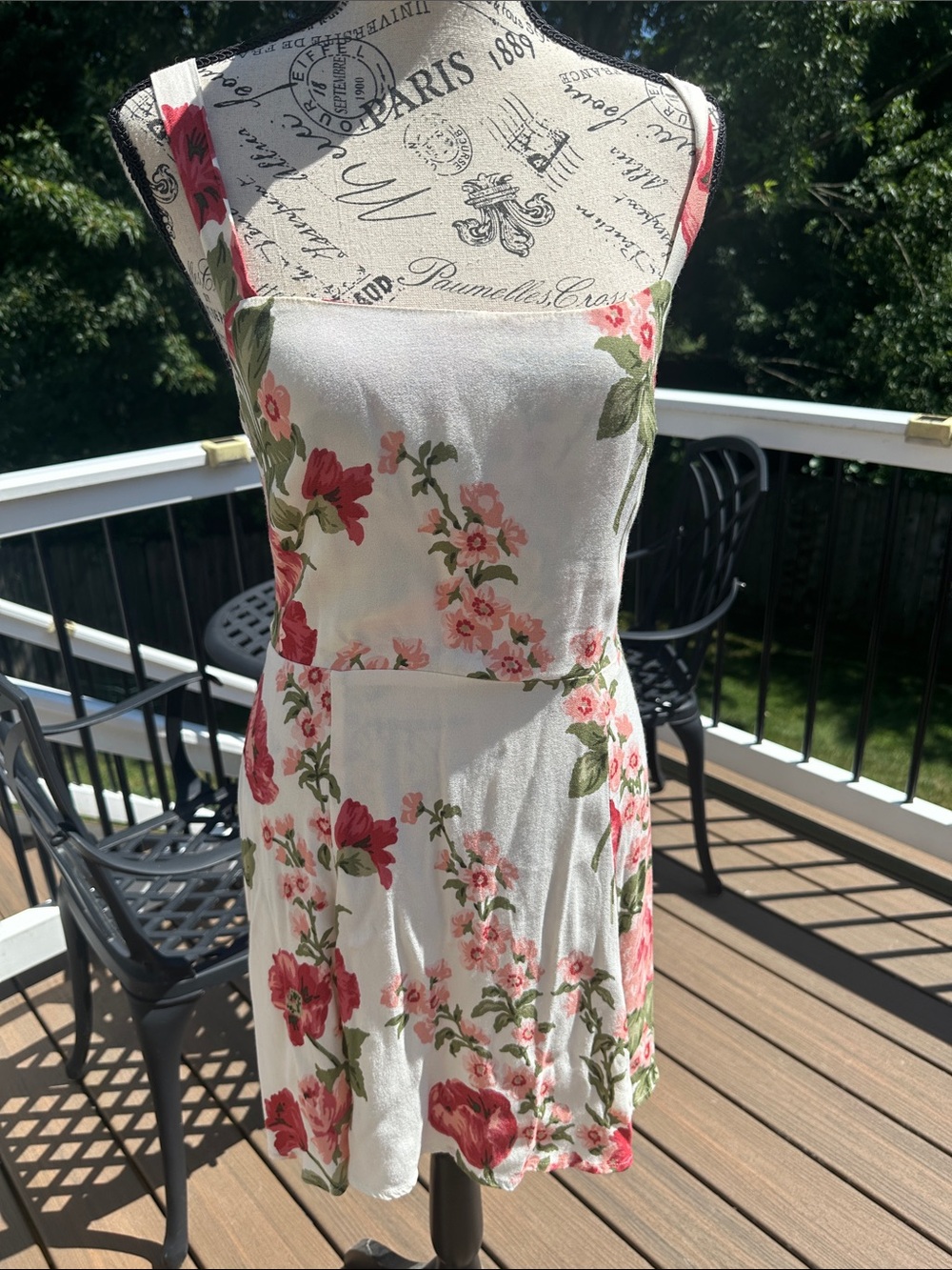 Reformation XS Floral Cream & Pink Summer Sundress - Sleeveless Square Neck